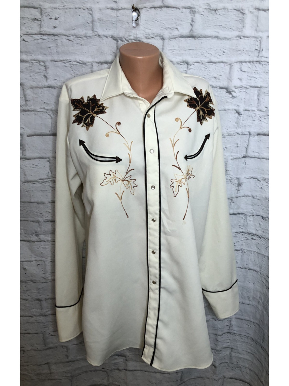 Miller Vtg 70s Western Maple Leaves Pearl Snap Shirt Mens Sz Large USA Made